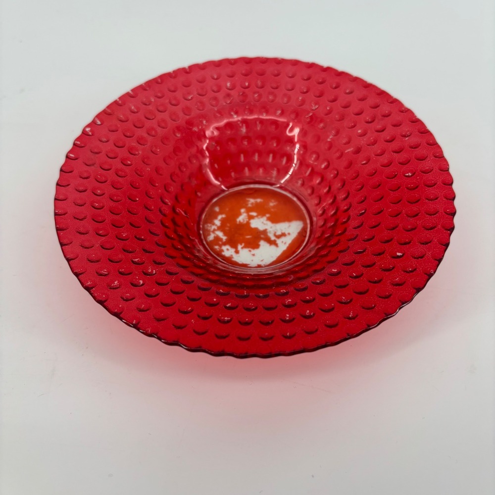 Vintage Retro Kitchen‎ Red Hobnail Glass Small Bowl 6in Ruby Red Textured Kitsch